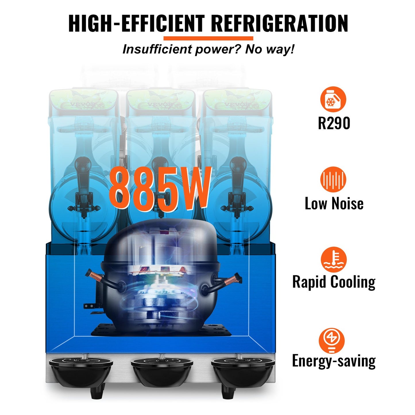 Slush Machine Commercial Slushy Machine 3 x 12L / 3.2 Gal Triple Bowl 72 Cups Output 220V 1300W Stainless Steel Margarita Smoothie Frozen Drink Maker