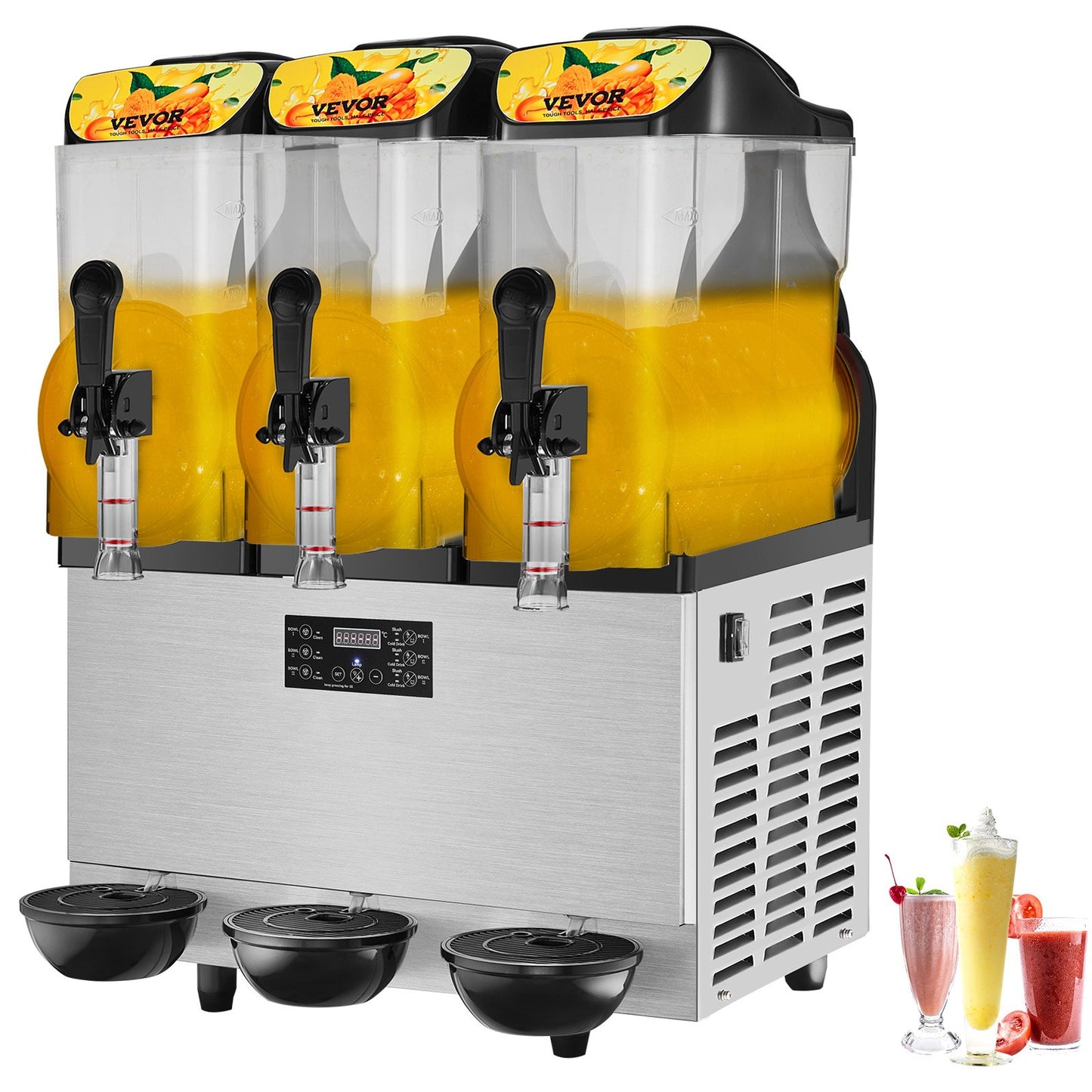 Slush Machine Commercial Slushy Machine 3 x 12L / 3.2 Gal Triple Bowl 72 Cups Output 220V 1300W Stainless Steel Margarita Smoothie Frozen Drink Maker
