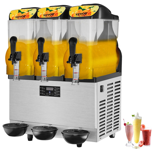 Slush Machine Commercial Slushy Machine 3 x 12L / 3.2 Gal Triple Bowl 72 Cups Output 220V 1300W Stainless Steel Margarita Smoothie Frozen Drink Maker