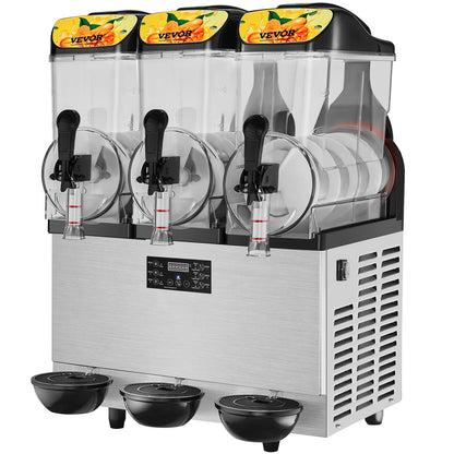 Slush Machine Commercial Slushy Machine 3 x 12L / 3.2 Gal Triple Bowl 72 Cups Output 220V 1300W Stainless Steel Margarita Smoothie Frozen Drink Maker