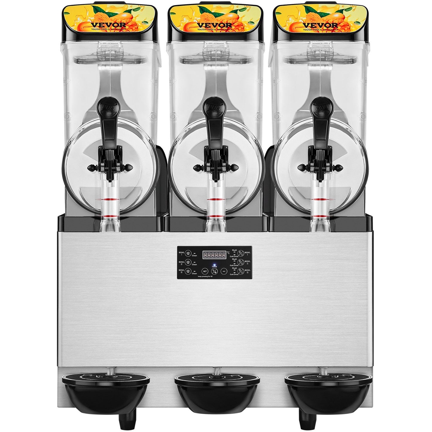 Slush Machine Commercial Slushy Machine 3 x 12L / 3.2 Gal Triple Bowl 72 Cups Output 220V 1300W Stainless Steel Margarita Smoothie Frozen Drink Maker
