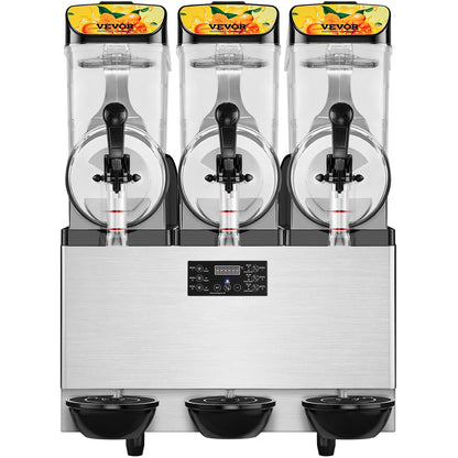 Slush Machine Commercial Slushy Machine 3 x 12L / 3.2 Gal Triple Bowl 72 Cups Output 220V 1300W Stainless Steel Margarita Smoothie Frozen Drink Maker