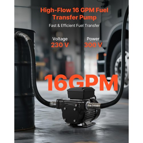oljeöverföringspump 230V, 16 GPM 60 L/min, AC elektrisk bränsleöverföringspump för diesel fotogen biodiesel, 8 ft/2,4 m max sughöjd, 45 ft/13,7 m max lyfthöjd, för fordon, byggarbetsplatser, gårdar |  EU