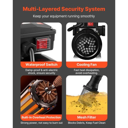 Bränsleöverföringspump 230V, 16 GPM 60 L/min, AC elektrisk oljeöverföringspump för diesel, fotogen, biodiesel, med automatiskt bränslemunstycke och 2 slangar, 45 ft/13,7 m maxlyft, för fordon, byggarbetsplatser |  EU