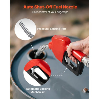 Bränsleöverföringspump 230V, 16 GPM 60 L/min, AC elektrisk oljeöverföringspump för diesel fotogen biodiesel, med mätare, automatiskt bränslemunstycke och 2 slangar, 45 ft/13,7 m lyft, för fordon, byggarbetsplatser |  EU