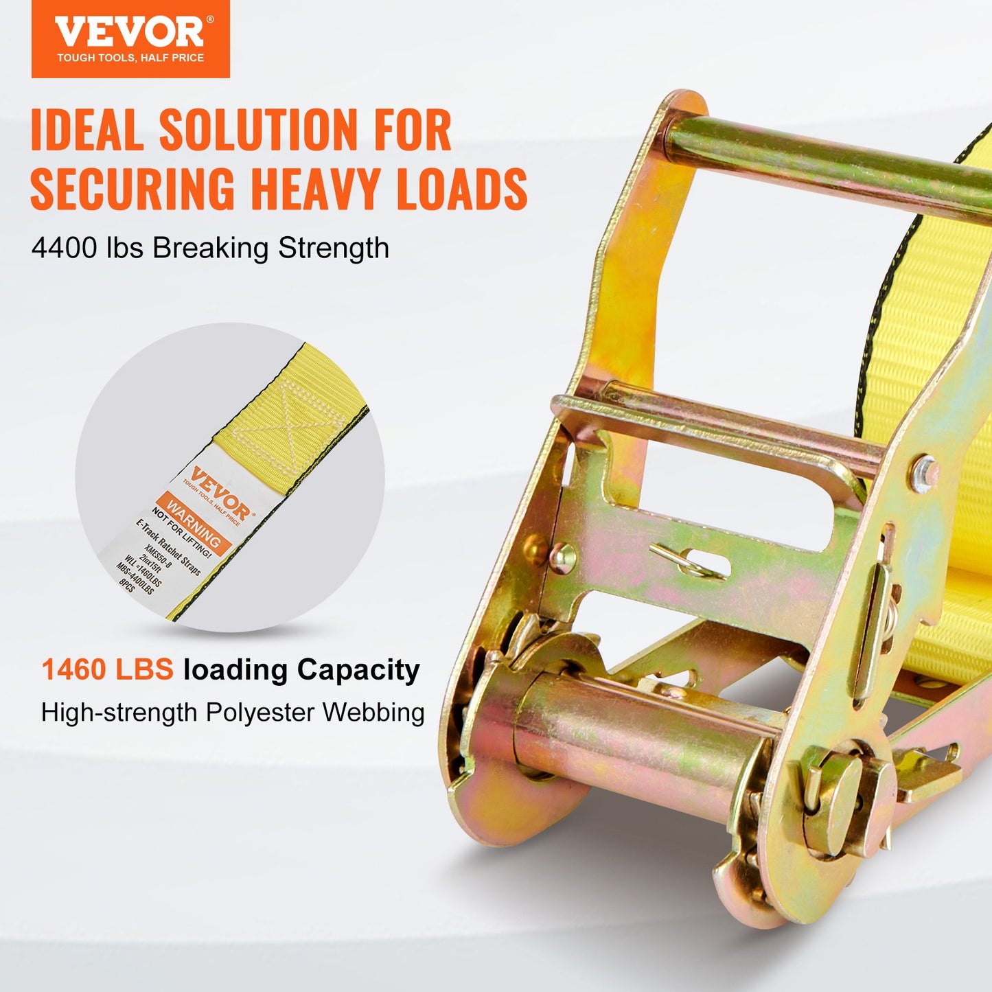 Ratchet Tie Down Straps (8PK), 4400 lb Breaking Strength, E-Track Endless Ratchet with 8 Premium 2" x 15" Ratchet Tie Downs Heavy Duty, for Moving Secure Cargo, Appliances, Lawn Equipment