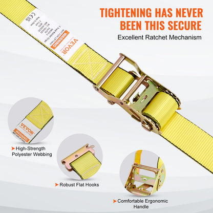 Ratchet Tie Down Straps (8PK), 4400 lb Breaking Strength, E-Track Endless Ratchet with 8 Premium 2" x 15" Ratchet Tie Downs Heavy Duty, for Moving Secure Cargo, Appliances, Lawn Equipment