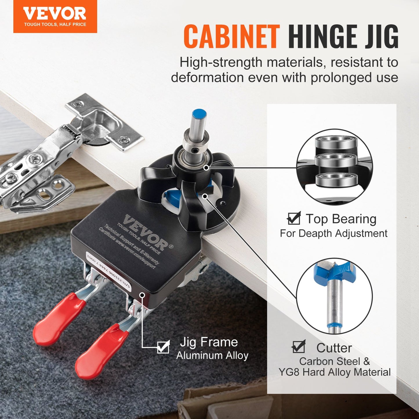 35 mm Dold Dörr Gångjärn Jig, Aluminiumlegering Skåp Gångjärn Jig, Exakt låsning Dubbla Clamp Fixering Gångjärn Borr Jig med tillbehör, Träbearbetningsverktyg för dörrar Skåp Gångjärn Montering