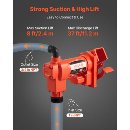 Bränsleöverföringspump 230V, 15 GPM 57 L/min, AC elektrisk oljeöverföringspump, 8 ft/2,4 m max sughöjd, 37 ft/11,28 m max lyfthöjd, överhettningsskydd, för bensin, diesel, fotogen, biodiesel, etanol |  EU