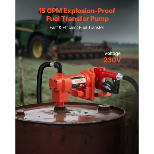 Bränsleöverföringspump 230V, 15 GPM 57 L/min, AC elektrisk oljeöverföringspump, med automatisk avstängning av bränslemunstycke och utloppsslang, högflödessats för bensin, diesel, fotogen, biodiesel, etanolblandningar |  EU