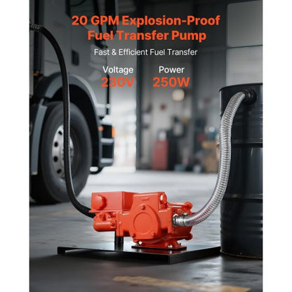 Bränsleöverföringspump 230V, 20 GPM 76 L/min, AC elektrisk oljeöverföringspump, med mätare, automatiskt avstängande bränslemunstycke och utloppsslang, högt flöde för bensin, diesel, fotogen, biodiesel, etanol |  EU