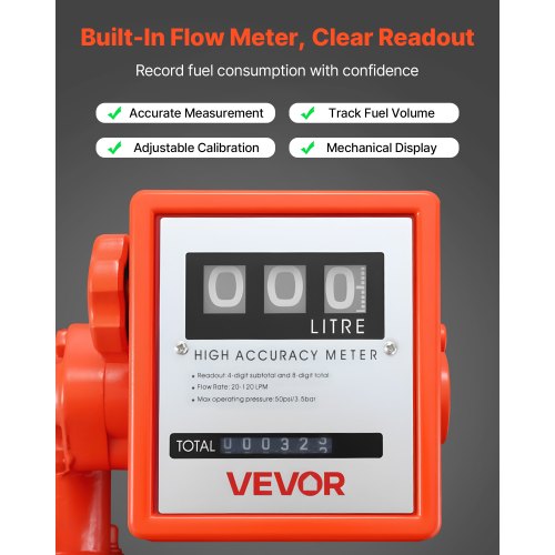 Bränsleöverföringspump 230V, 20 GPM 76 L/min, AC elektrisk oljeöverföringspump, med mätare, automatiskt avstängande bränslemunstycke och utloppsslang, högt flöde för bensin, diesel, fotogen, biodiesel, etanol |  EU