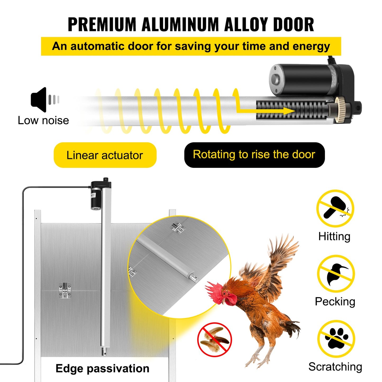 Automatic Chicken Coop Door, Timer and Light Sensor Chicken Door Opener, 12V 66W Chicken Coop Door, Electric Poultry Door Opener Kit with Infrared Sensor, Automatic Chicken Door with 2 Remote Controls