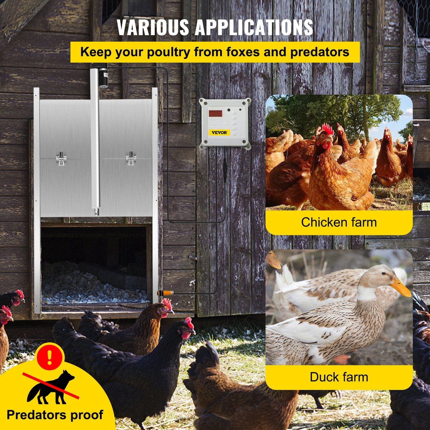 Automatic Chicken Coop Door, Timer and Light Sensor Chicken Door Opener, 12V 66W Chicken Coop Door, Electric Poultry Door Opener Kit with Infrared Sensor, Automatic Chicken Door with 2 Remote Controls