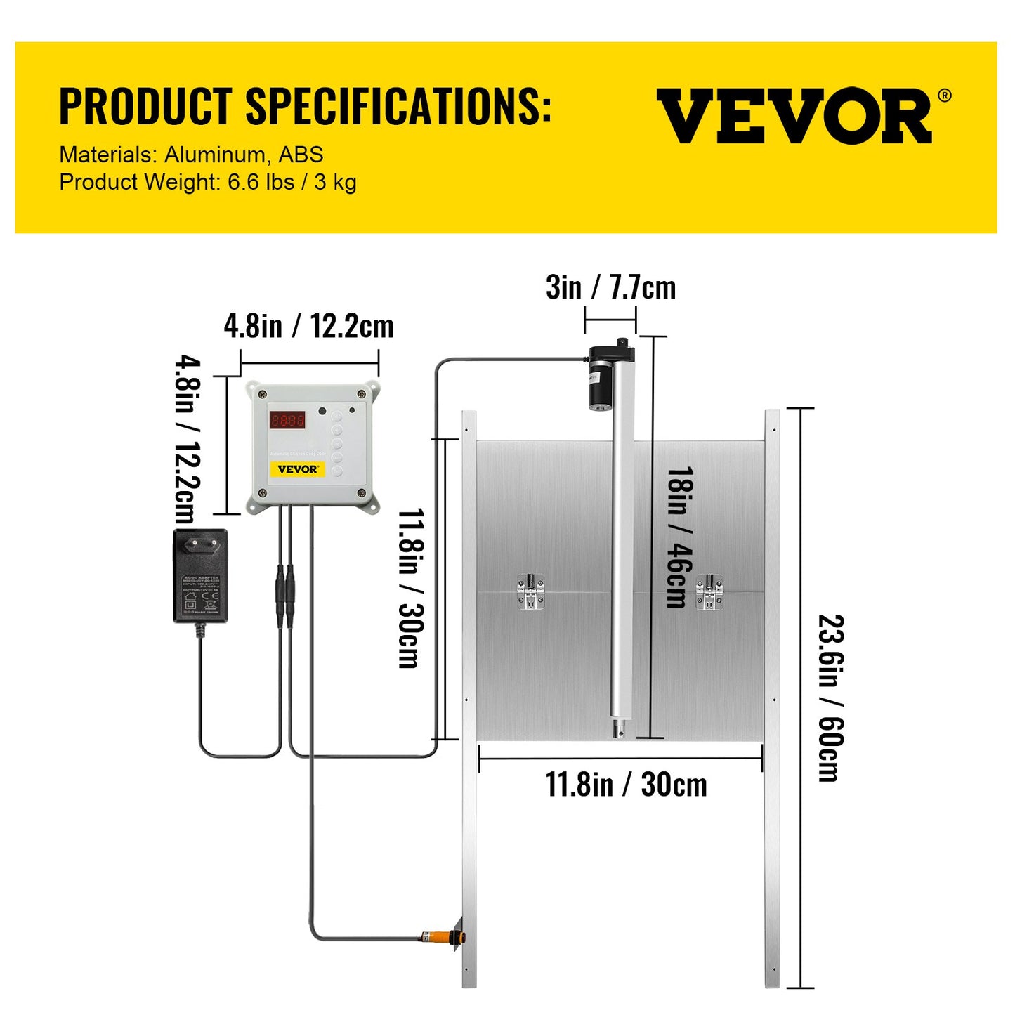 Automatic Chicken Coop Door, Timer and Light Sensor Chicken Door Opener, 12V 66W Chicken Coop Door, Electric Poultry Door Opener Kit with Infrared Sensor, Automatic Chicken Door with 2 Remote Controls