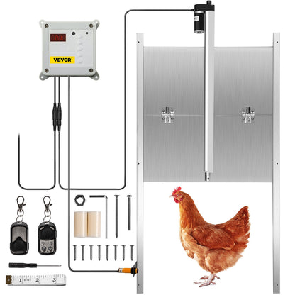 Automatic Chicken Coop Door, Timer and Light Sensor Chicken Door Opener, 12V 66W Chicken Coop Door, Electric Poultry Door Opener Kit with Infrared Sensor, Automatic Chicken Door with 2 Remote Controls