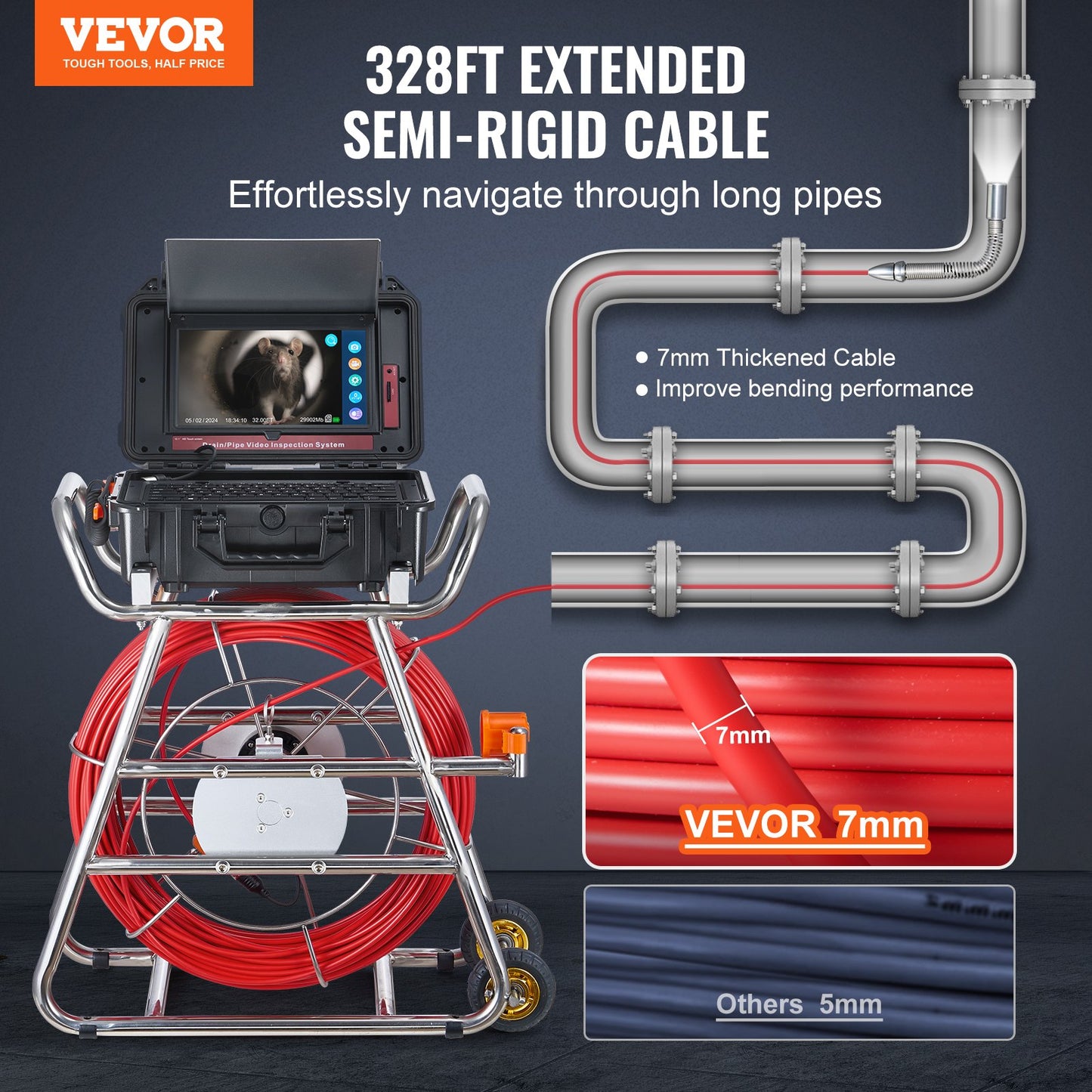 Sewer Camera 328 ft/100 m Self-Leveling Sewer Camera with 10.1" Touchscreen