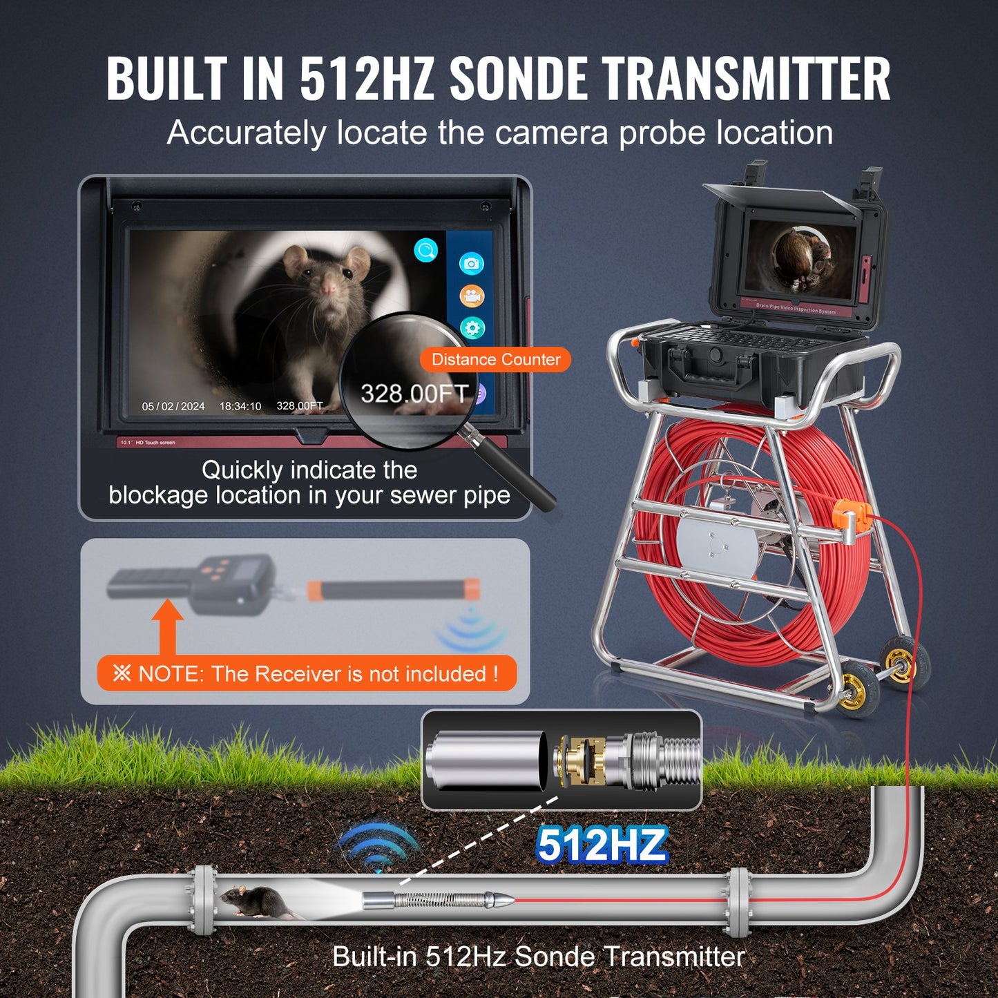 Sewer Camera 328 ft/100 m Self-Leveling Sewer Camera with 10.1" Touchscreen