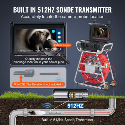 Sewer Camera 328 ft/100 m Self-Leveling Sewer Camera with 10.1" Touchscreen