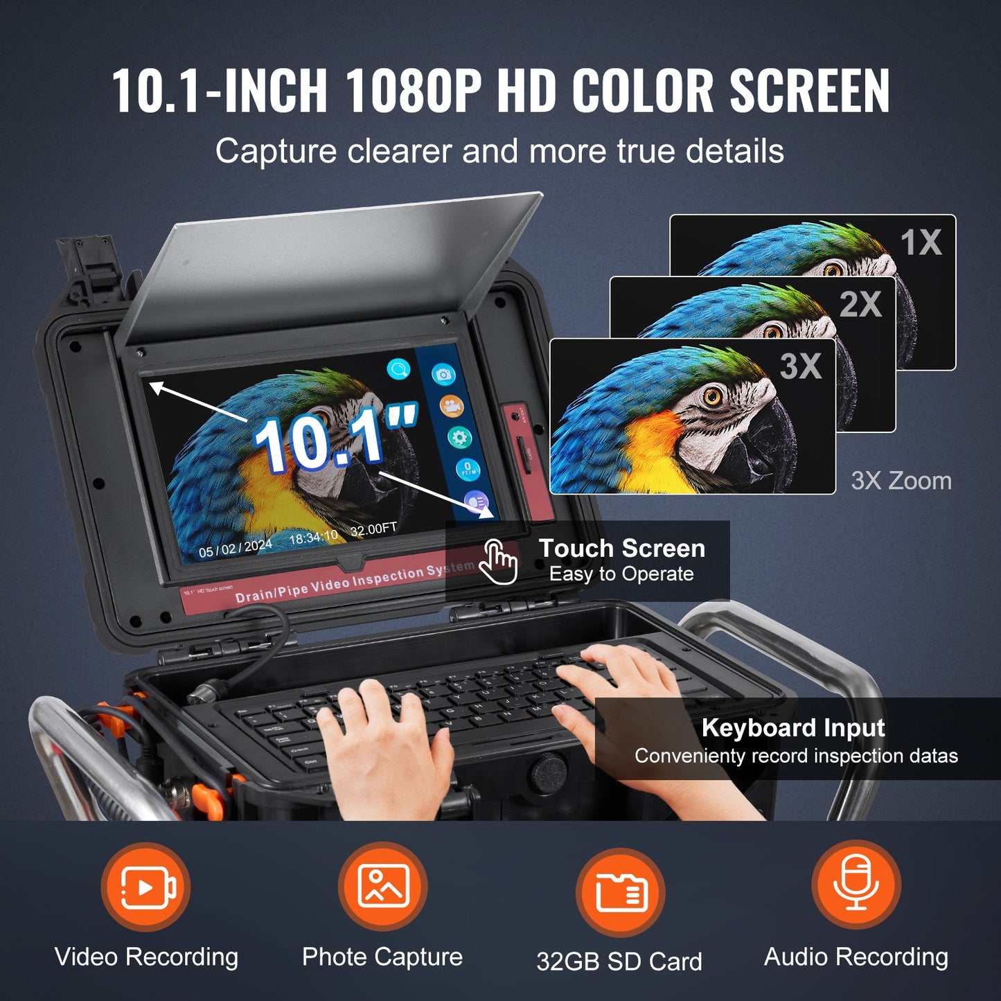 Sewer Camera 328 ft/100 m Self-Leveling Sewer Camera with 10.1" Touchscreen