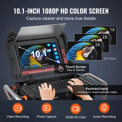 Sewer Camera 328 ft/100 m Self-Leveling Sewer Camera with 10.1" Touchscreen