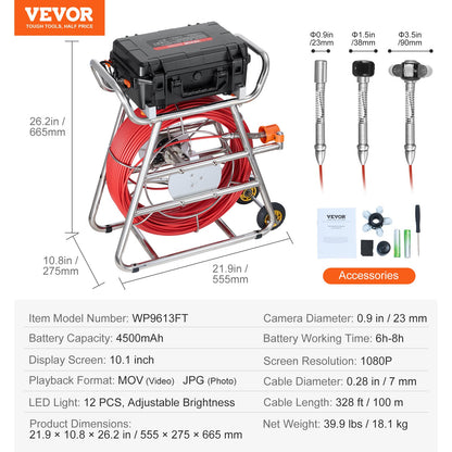 Sewer Camera 328 ft/100 m Self-Leveling Sewer Camera with 10.1" Touchscreen