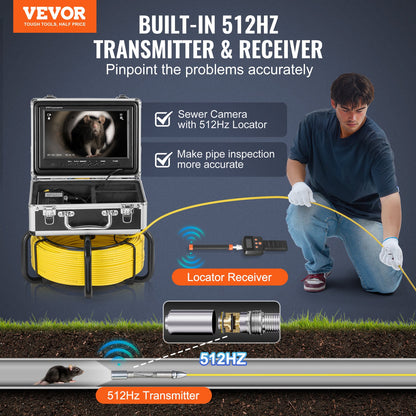 Sewer Camera 98 ft/30 m Self-Leveling Drainage Channel Camera with 512Hz Localization