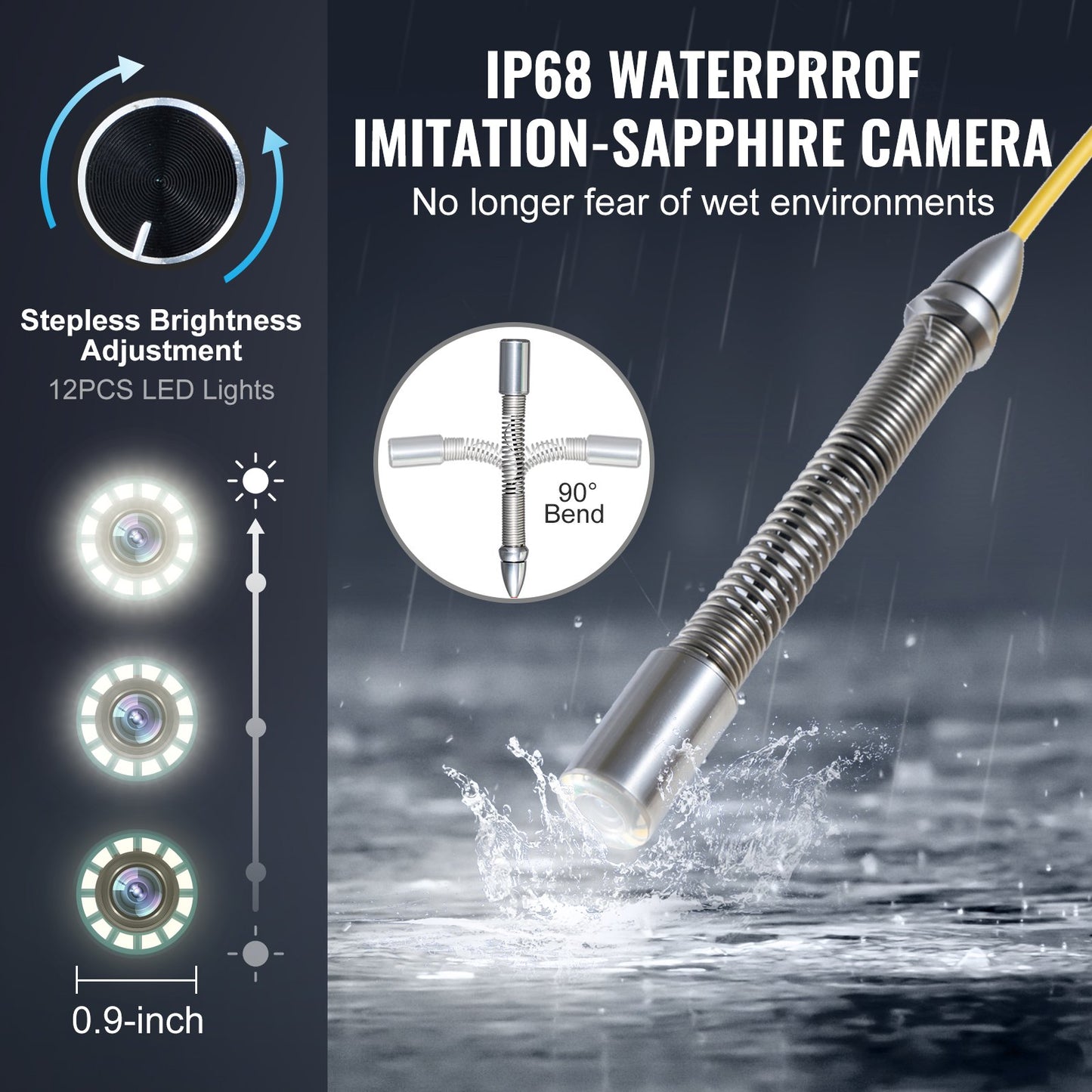 Sewer Camera 98 ft/30 m Self-Leveling Drainage Channel Camera with 512Hz Localization