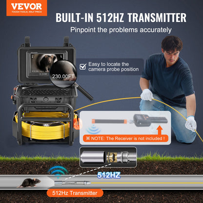 Sewer Camera 230 ft/70 m self-leveling sewer camera with 512Hz transmitter