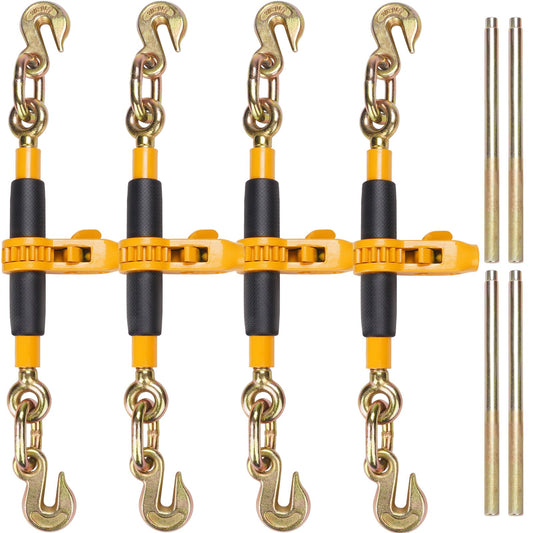 Spärrkedjebindare, 3/8"-1/2" Heavy Duty lastbindare, med G80-krokar 12000 lbs Säker lastgräns, arbetsbesparande antisladdhandtag, bindning av dragkedjebindare för lastbilssläp med flak, 4 st.