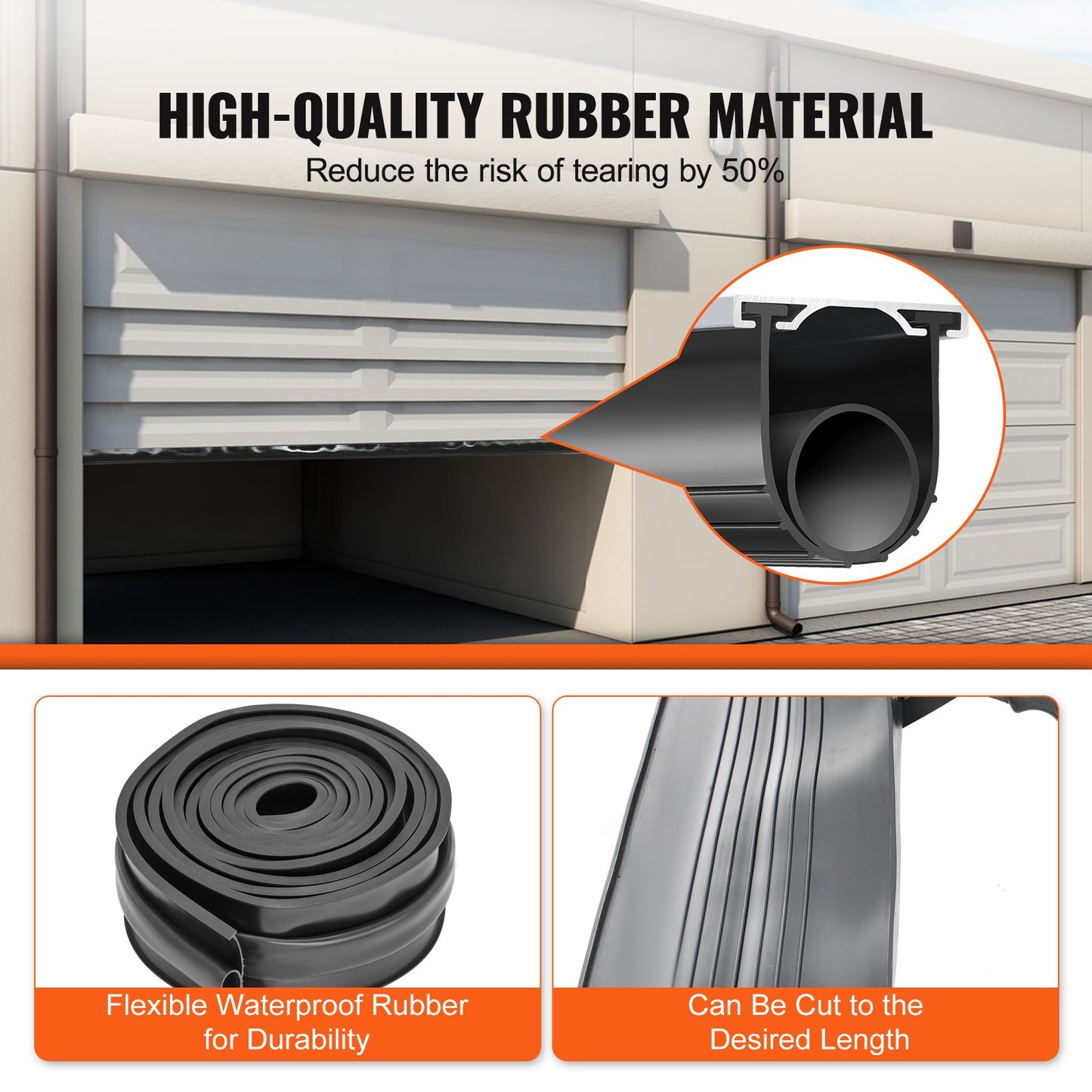 Garage Door Seals Bottom Rubber, U-Shape +O Ring Garage Door Bottom Weatherstrip with Pre-Drilled Aluminum Track Holder, 16 Feet 5/16 Inch T-Ends and 3 3/4 Inch Width, for Doors, Black