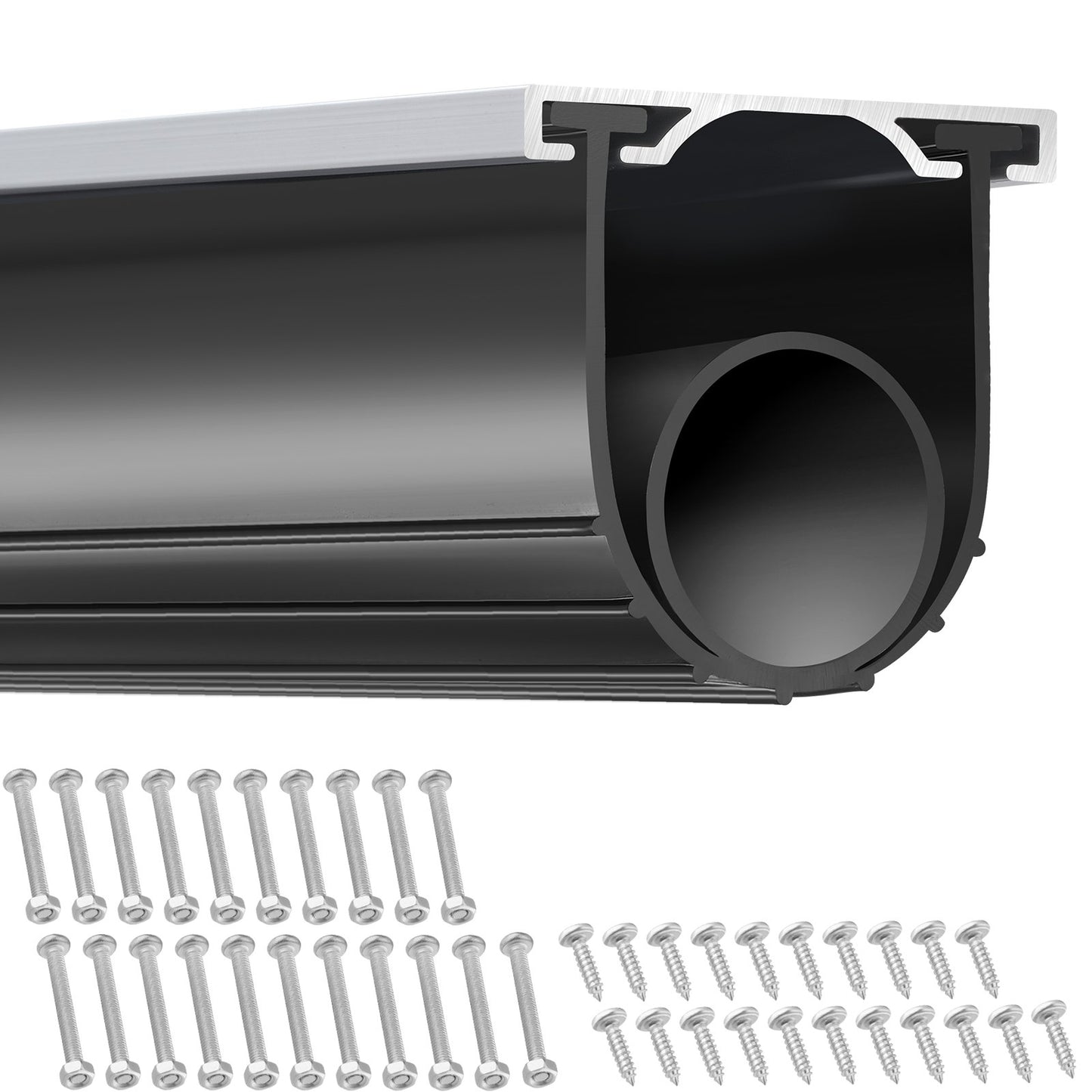 Garage Door Seals Bottom Rubber, U-Shape +O Ring Garage Door Bottom Weatherstrip with Pre-Drilled Aluminum Track Holder, 16 Feet 5/16 Inch T-Ends and 3 3/4 Inch Width, for Doors, Black