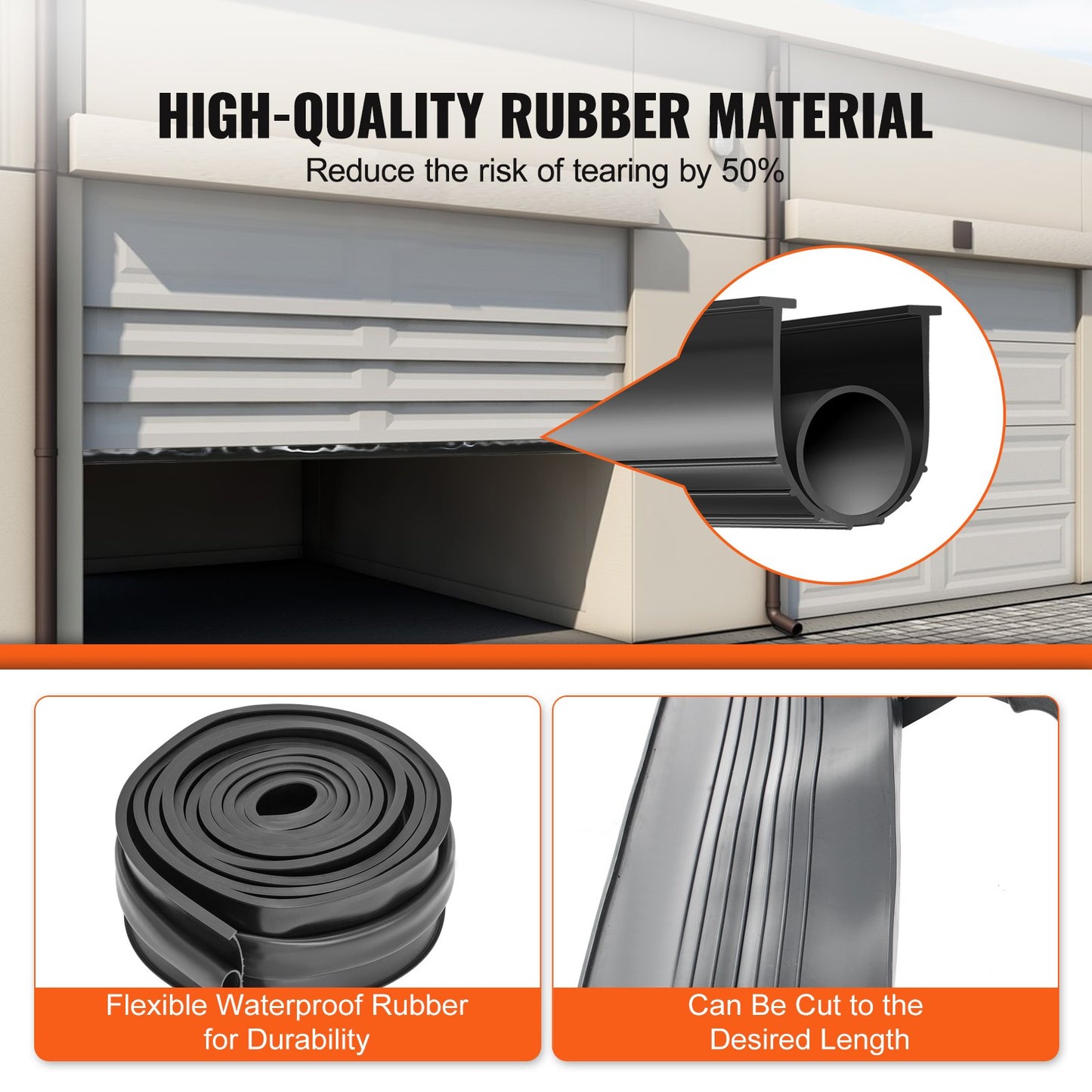 Garage Door Seals Bottom Rubber, U-Shape +O-Ring Combination Garage Door Bottom Weather Seal, 16 Feet Weatherproof Garage Door Seal, 5/16 Inch T-Ends and 3 3/4 Inch Width, for Doors, Black