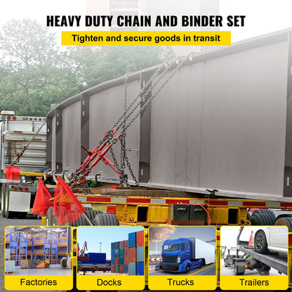 Chain Load Binder, 5/16\" Tie Down Kit med 6600LBS arbetslastkapacitet och två gripkrokar, inkluderar (4) Spärrbindare - (4) 21\' Grade 80 kedjor, transportlastpaket för dragning, bogsering