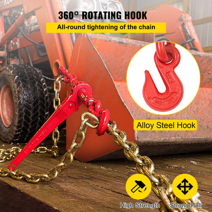 Chain Load Binder, 5/16\" Tie Down Kit med 6600LBS arbetslastkapacitet och två gripkrokar, inkluderar (4) Spärrbindare - (4) 21\' Grade 80 kedjor, transportlastpaket för dragning, bogsering