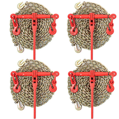 Chain Load Binder, 5/16\" Tie Down Kit med 6600LBS arbetslastkapacitet och två gripkrokar, inkluderar (4) Spärrbindare - (4) 21\' Grade 80 kedjor, transportlastpaket för dragning, bogsering