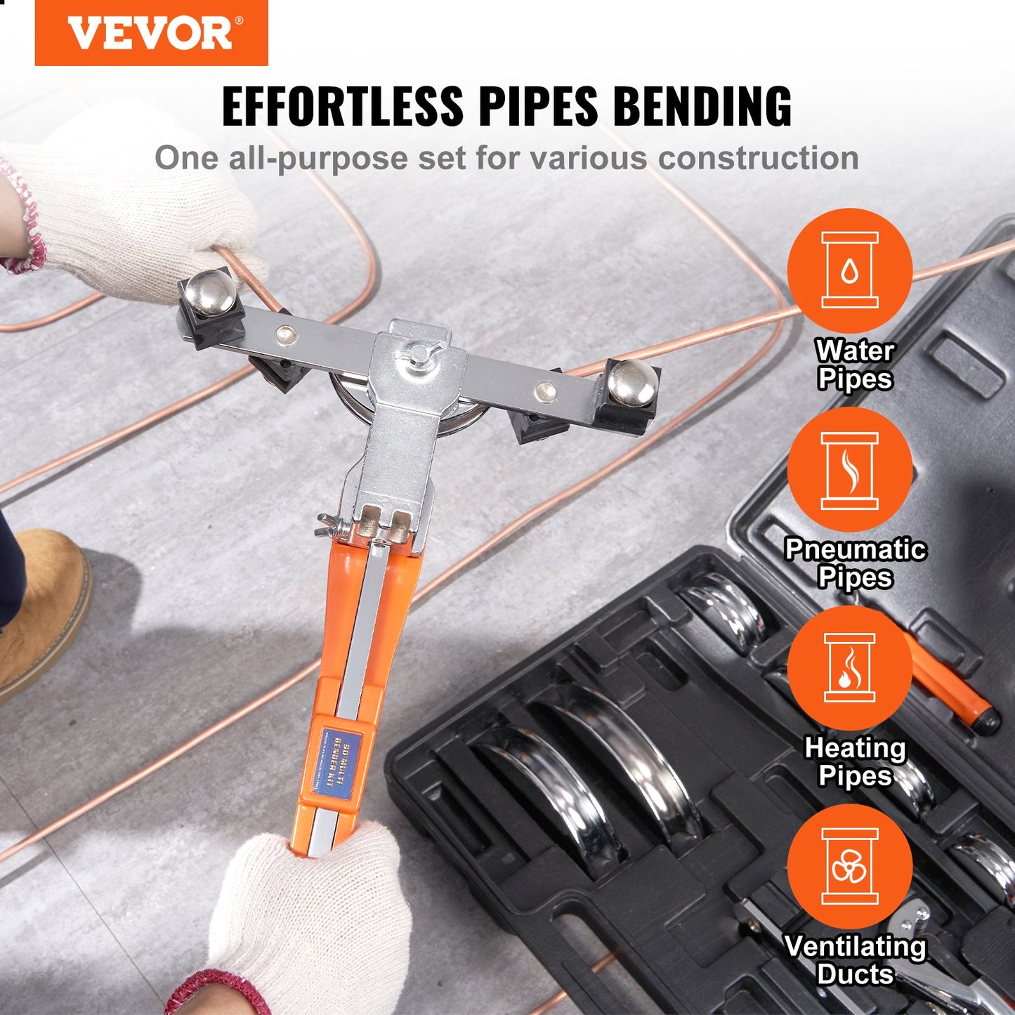 Pipe Tube Bender, 1/4"-7/8" Ratchet Pipe Bender, 90° Forward/Backward Pipe Bending Tool with 7 Nozzles for HVAC Air Conditioning Refrigerator Repair