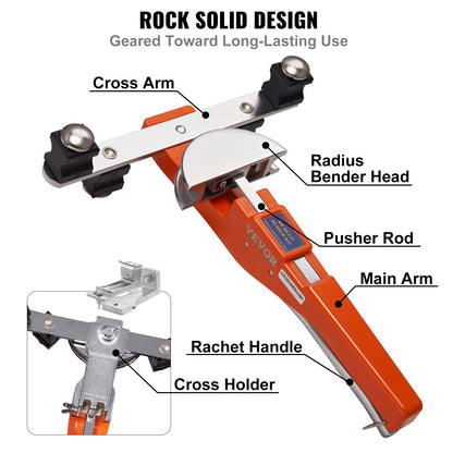 Pipe Tube Bender, 1/4"-7/8" Ratchet Pipe Bender, 90° Forward/Backward Pipe Bending Tool with 7 Nozzles for HVAC Air Conditioning Refrigerator Repair