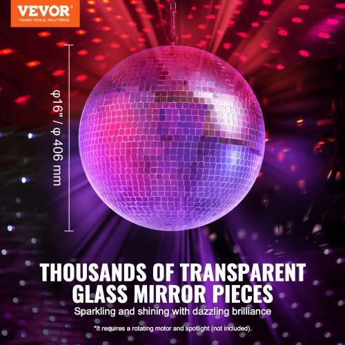 Mirror Disco Ball 16 In Silver Party Large Disco Ball with Hanging Ring | EU