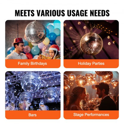 Mirror Disco Ball 16 In Silver Party Large Disco Ball with Hanging Ring | EU