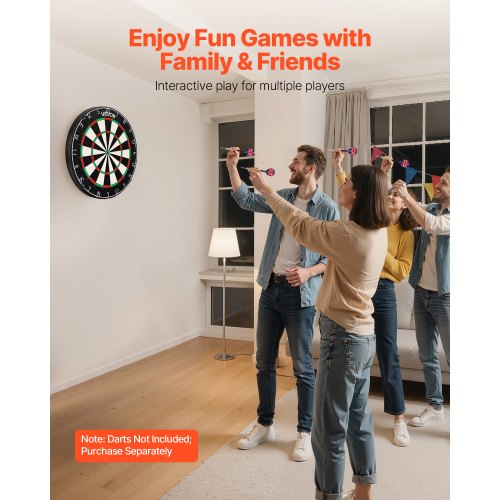 Darttavla, självläkande darttavla i sisalfiber av hög kvalitet med klammerfri Bullseye, bladtråd och roterande nummerring, 450 mm professionell darttavla för hemmafest- och spelrum (dart ingår ej) |  EU
