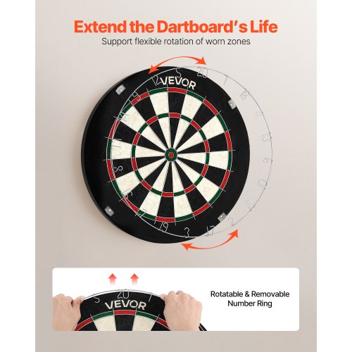Darttavla med 6 pilar och poängsättningskit, självläkande sisalfiberdarttavla med klammerfri bullseye och roterande nummerring, 451 mm professionell stålspetsdarttavla för hemmafestspelrum |  EU