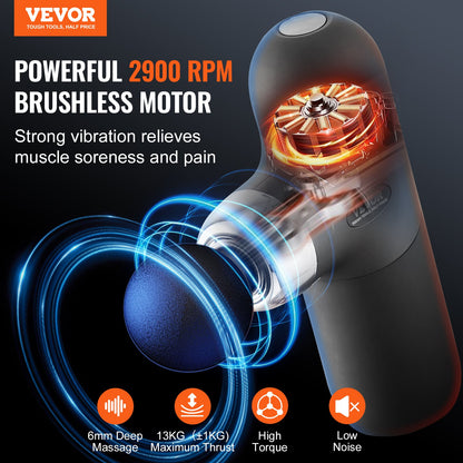 Mini Massage Gun Deep Tissue Percussion Muscle Massager 4 hastigheter 4 huvuden