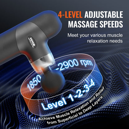 Mini Massage Gun Deep Tissue Percussion Muscle Massager 4 hastigheter 4 huvuden