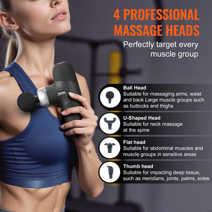 Mini Massage Gun Deep Tissue Percussion Muscle Massager 4 hastigheter 4 huvuden