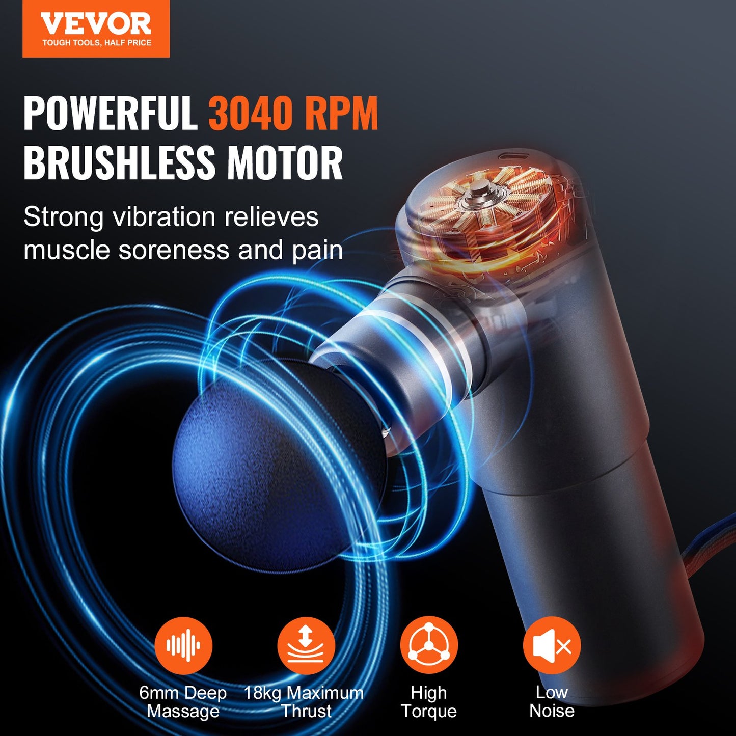 Massage Gun Deep Tissue Percussion Muscle Massager med 4 hastigheter 4 huvuden