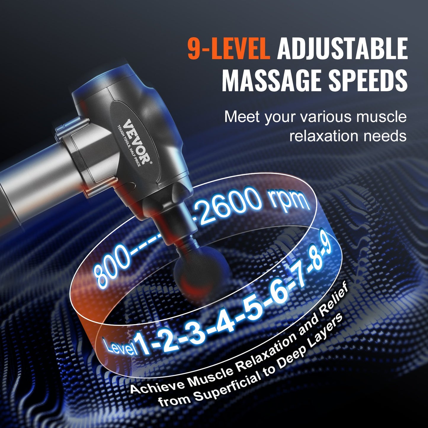 Massagepistole Tiefengewebe-Percussion-Muskelmassagegerät mit 9 Geschwindigkeiten 6 Köpfe