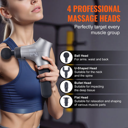Massage Gun Deep Tissue Percussion Muscle Massager med 6 hastigheter 4 huvuden