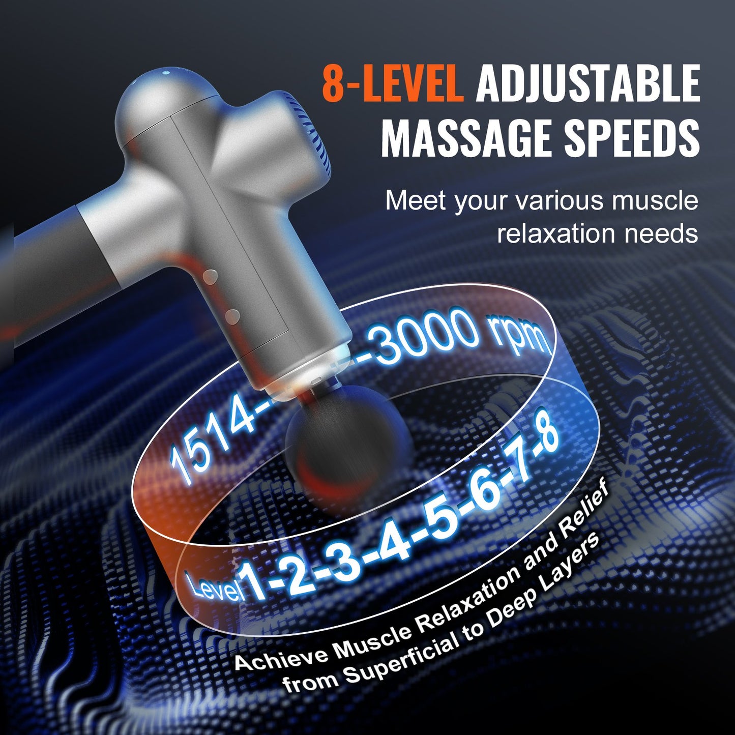 Massage Gun Deep Tissue Percussion Muscle Massager med 8 hastigheter 6 huvuden