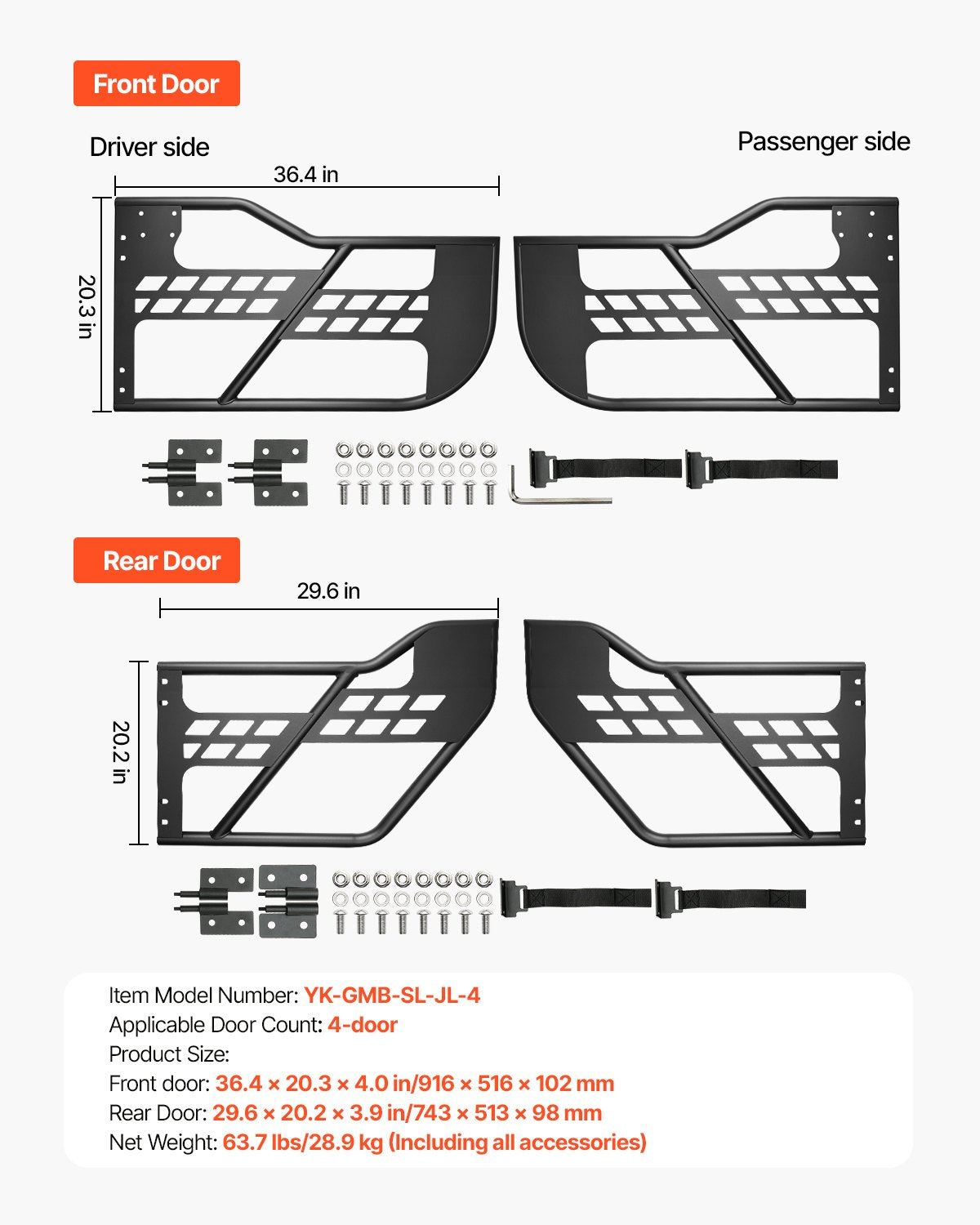4-door Jeep Tube Doors Jeep Tube Doors for 2018-2024 Jeep Wrangler JL